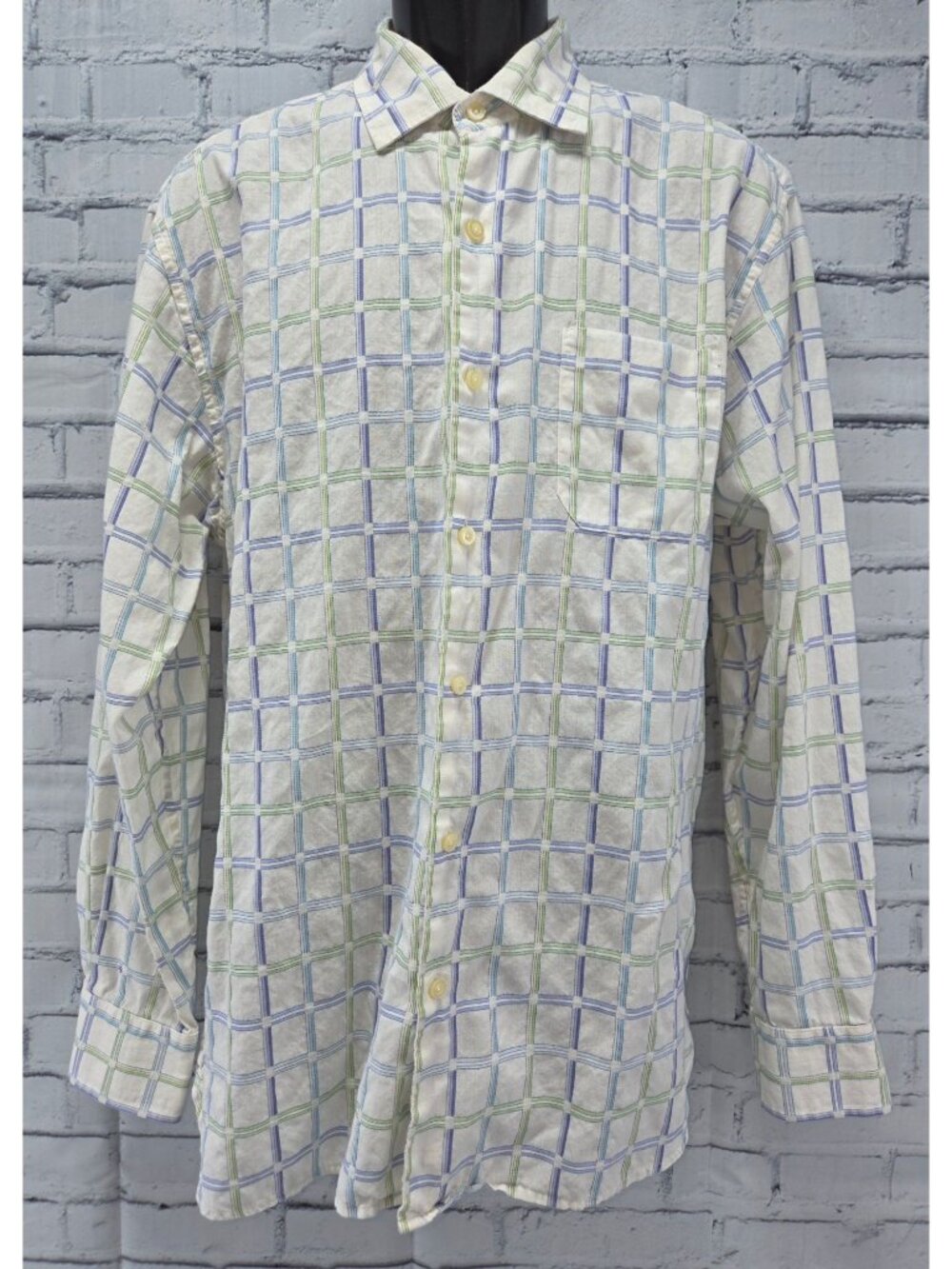 Tommy Bahama Mens Plaid Cotton-Silk Button-Up Shirt Large